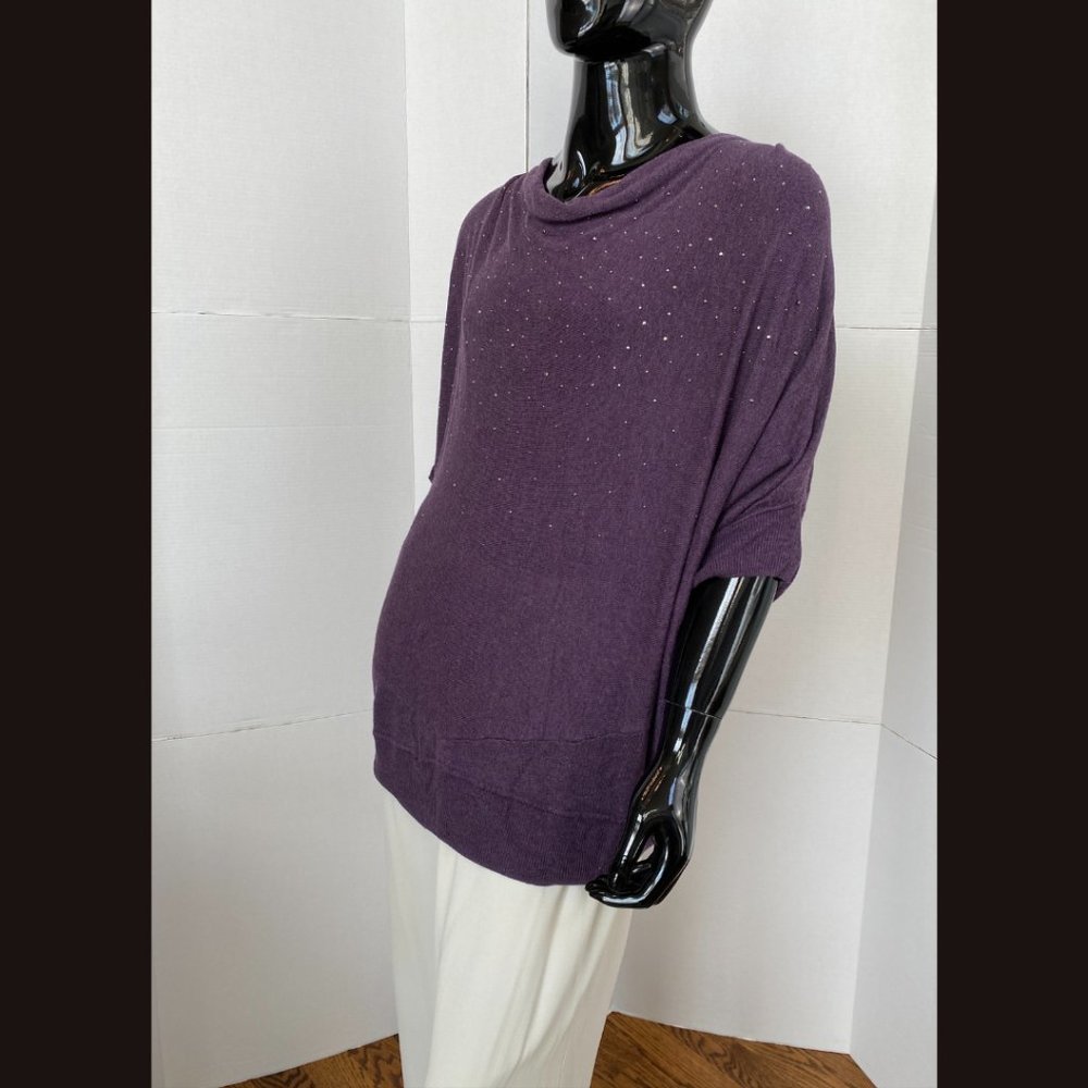 Calvin Klein Soft Purple Silver Metal Studded Cowl Neck 3/4 Sleeve Knit Top 3X